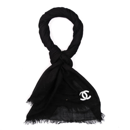 Chanel Cashmere Silk Wool Sequins CC Stole Black Silver 1 of 5