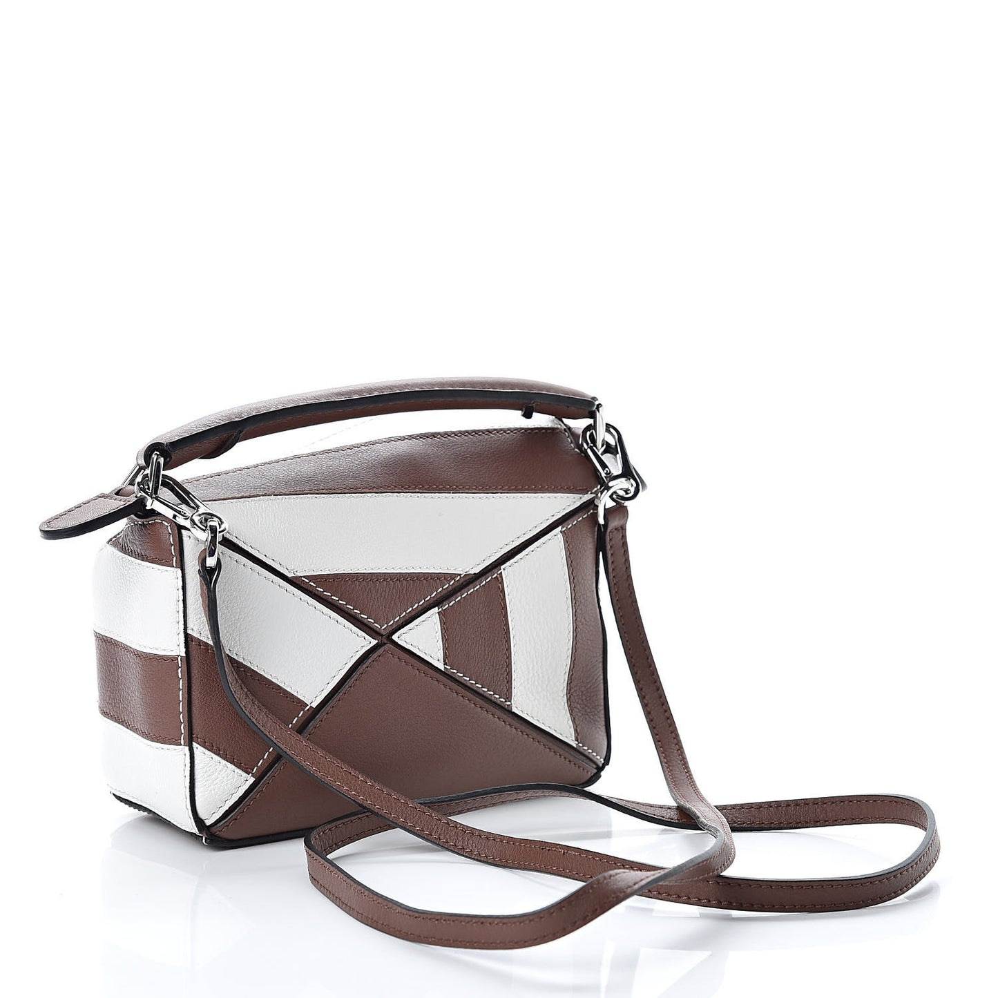 Calfskin Rugby Mini Puzzle Bag Brunette Soft White