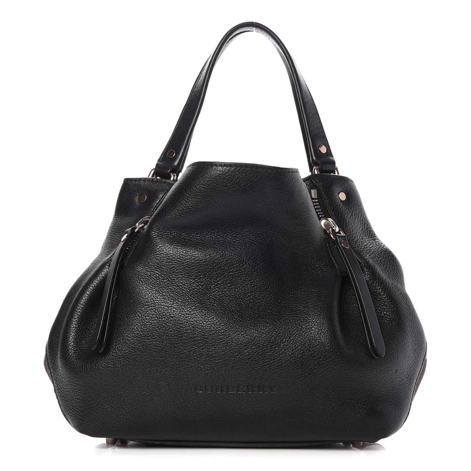 Burberry Grainy Calfskin House Check Small Maidstone Black 1 of 9