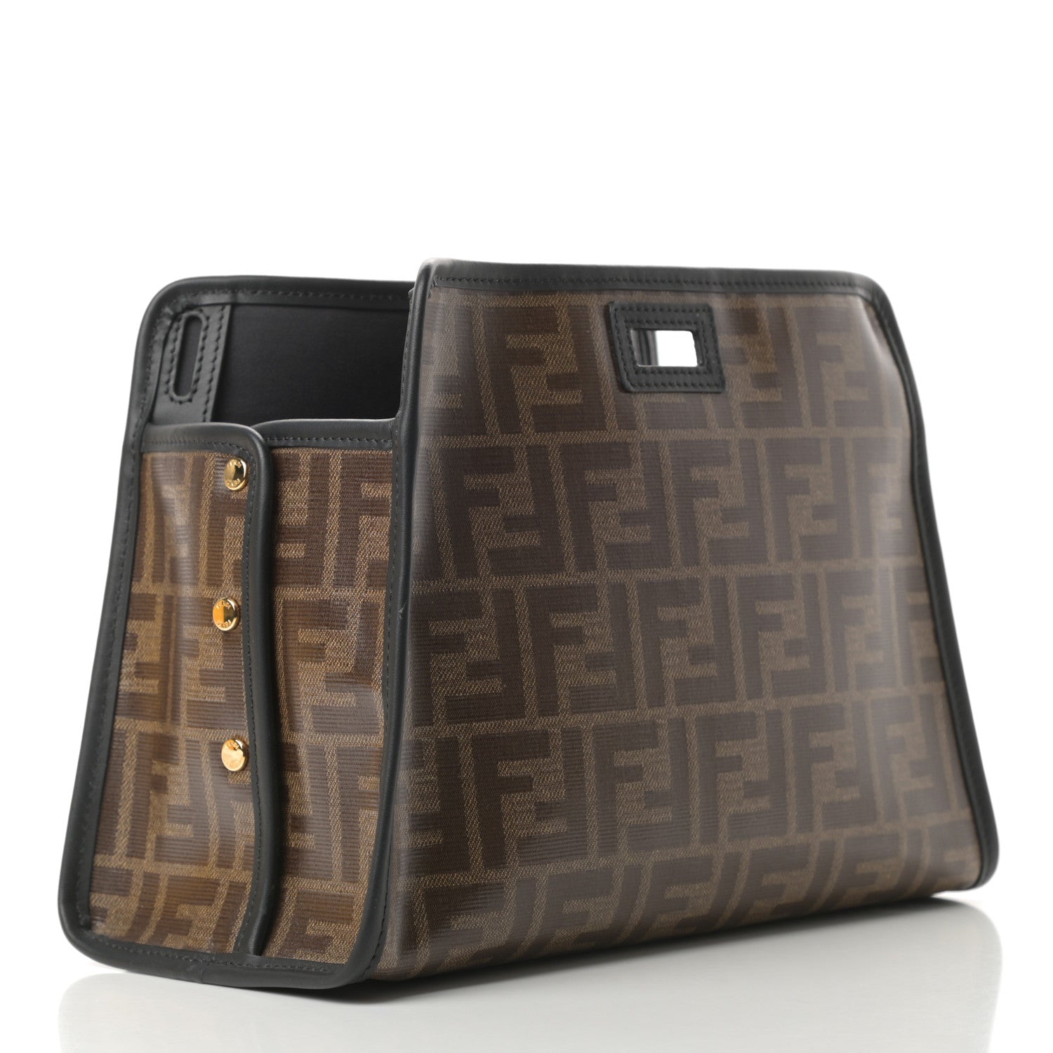 Fendi Glazed Fabric Vitello Century FF 1974 Stamp Patch Mini Peekaboo Defender Cover Mogano Panna Black 3 of 9