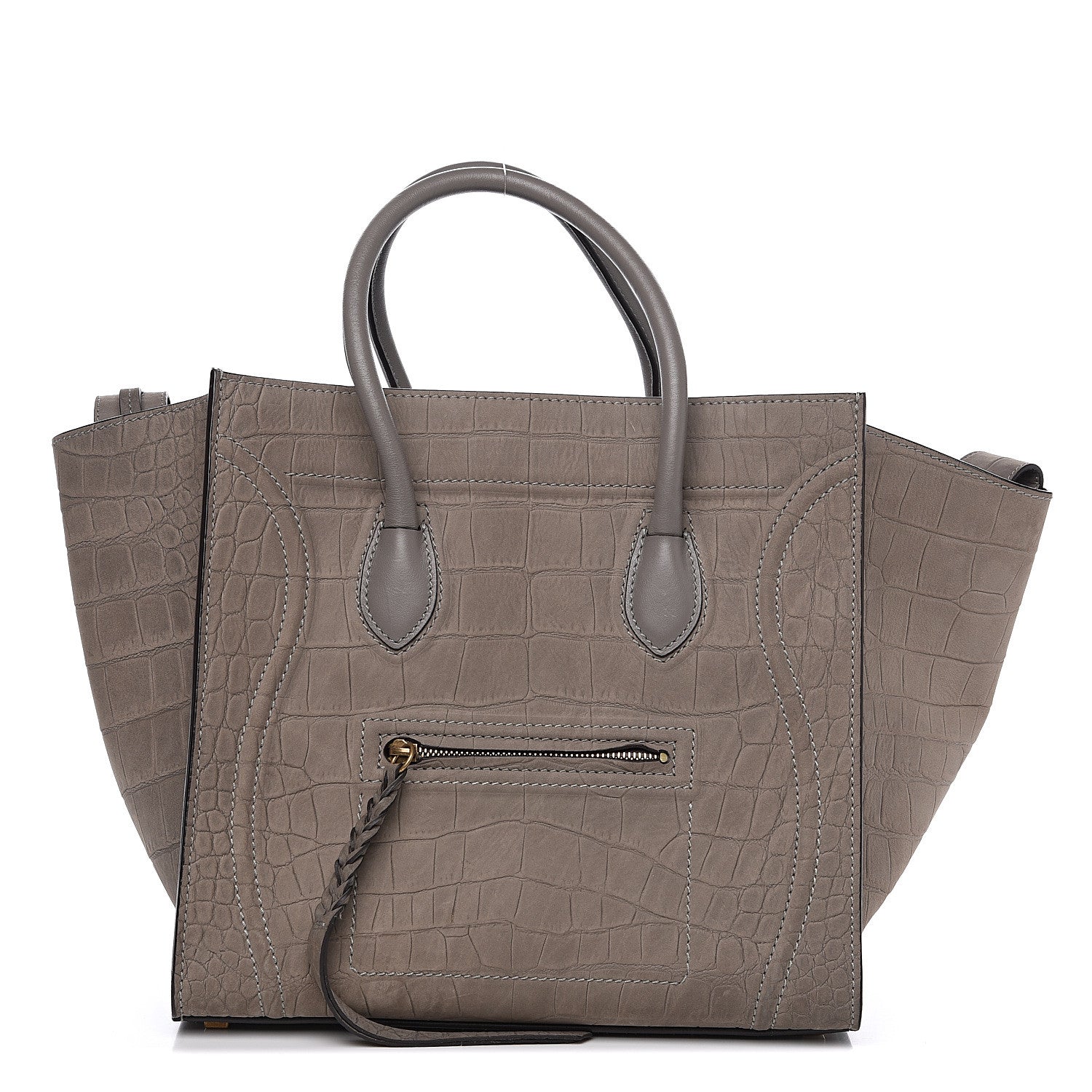 Celine Crocodile Embossed Nubuck Medium Phantom Luggage Grey 1 of 12