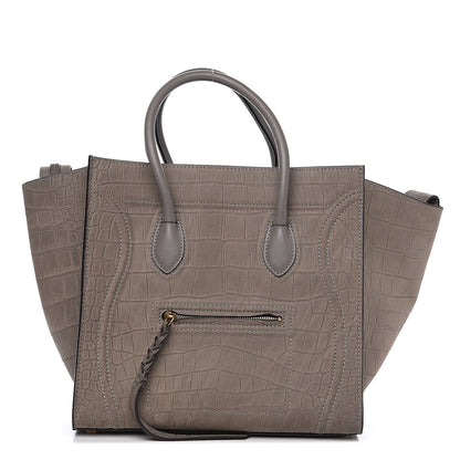 Celine Crocodile Embossed Nubuck Medium Phantom Luggage Grey 1 of 12