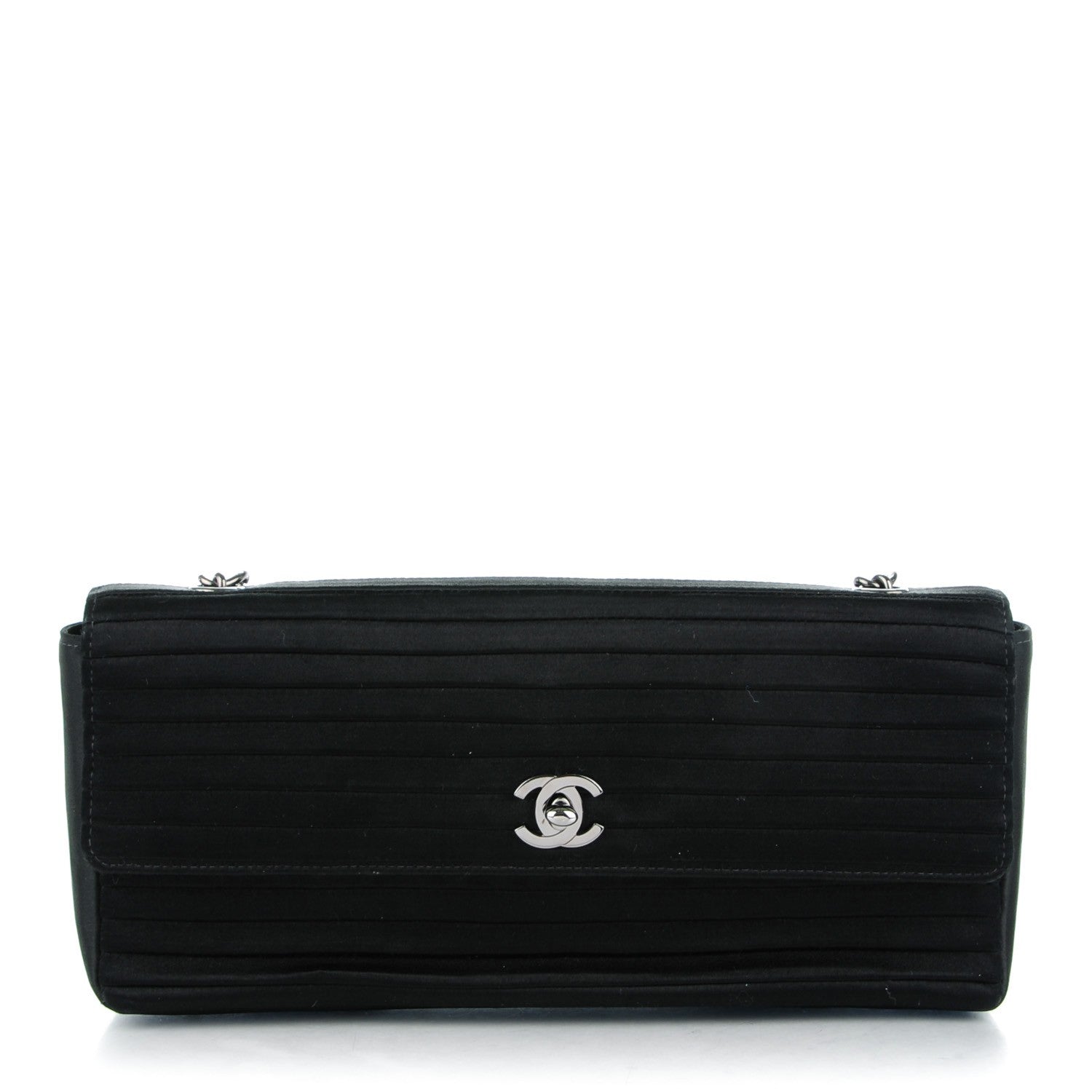 Chanel Satin Horizontal Quilt East West Double Flap Black 1 of 8