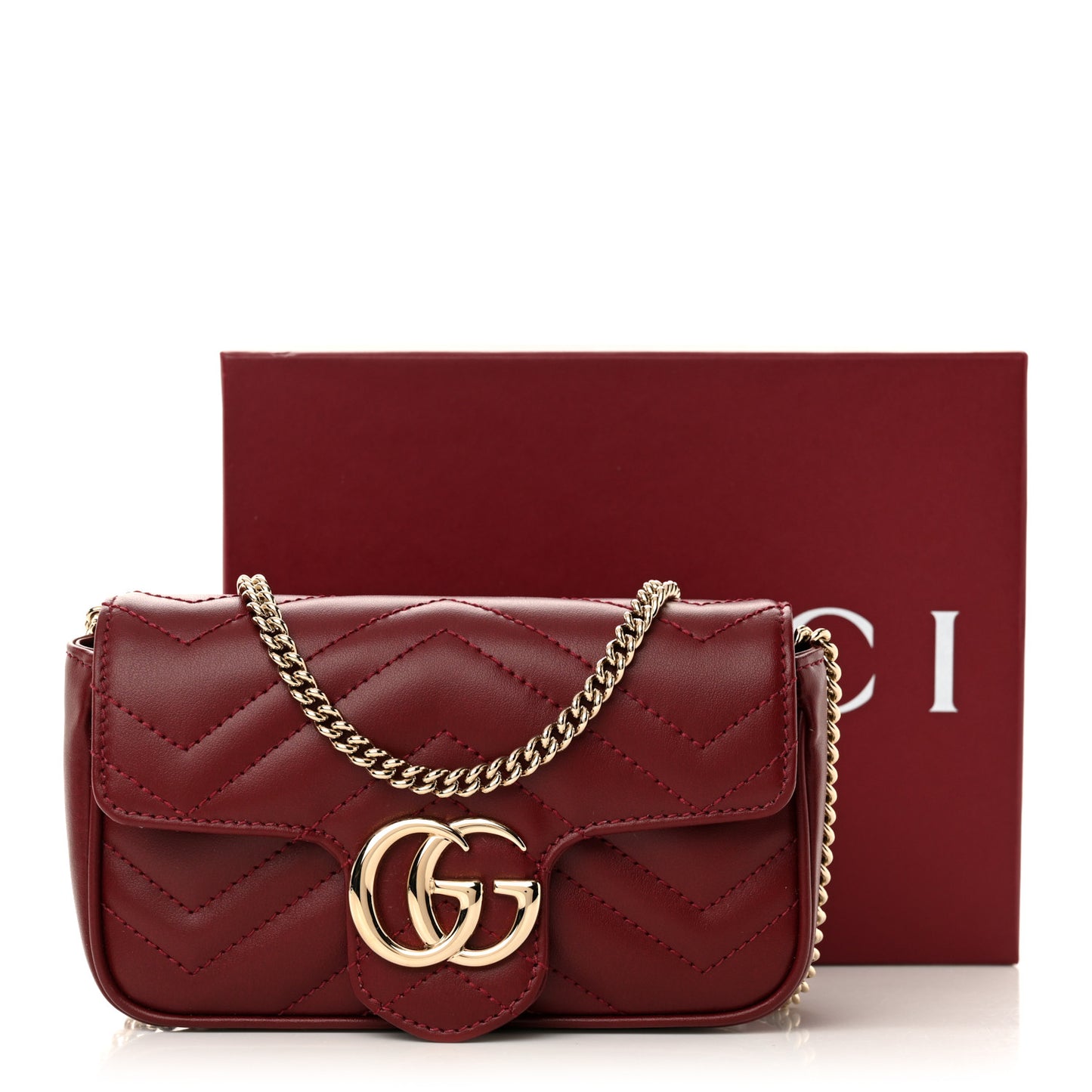 Calfskin Matelasse Super Mini GG Marmont Shoulder Bag Rosso Ancora