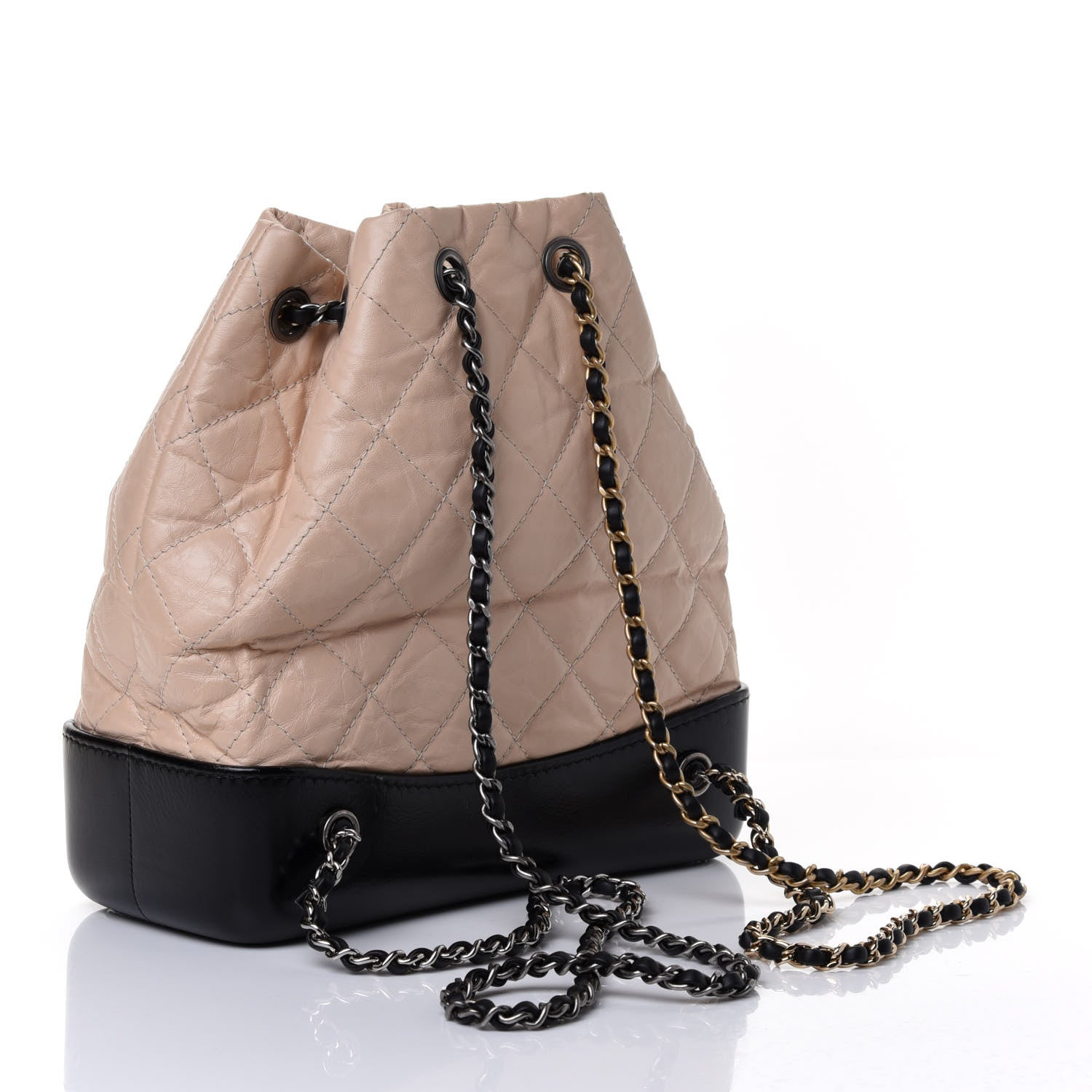 Chanel Aged Calfskin Quilted Small Gabrielle Backpack Beige Black 2 of 4