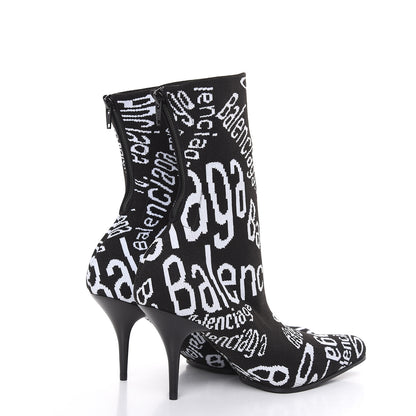 Balenciaga Knit Jacquard Curved Typo Booties 36.5 Black White 4 of 7