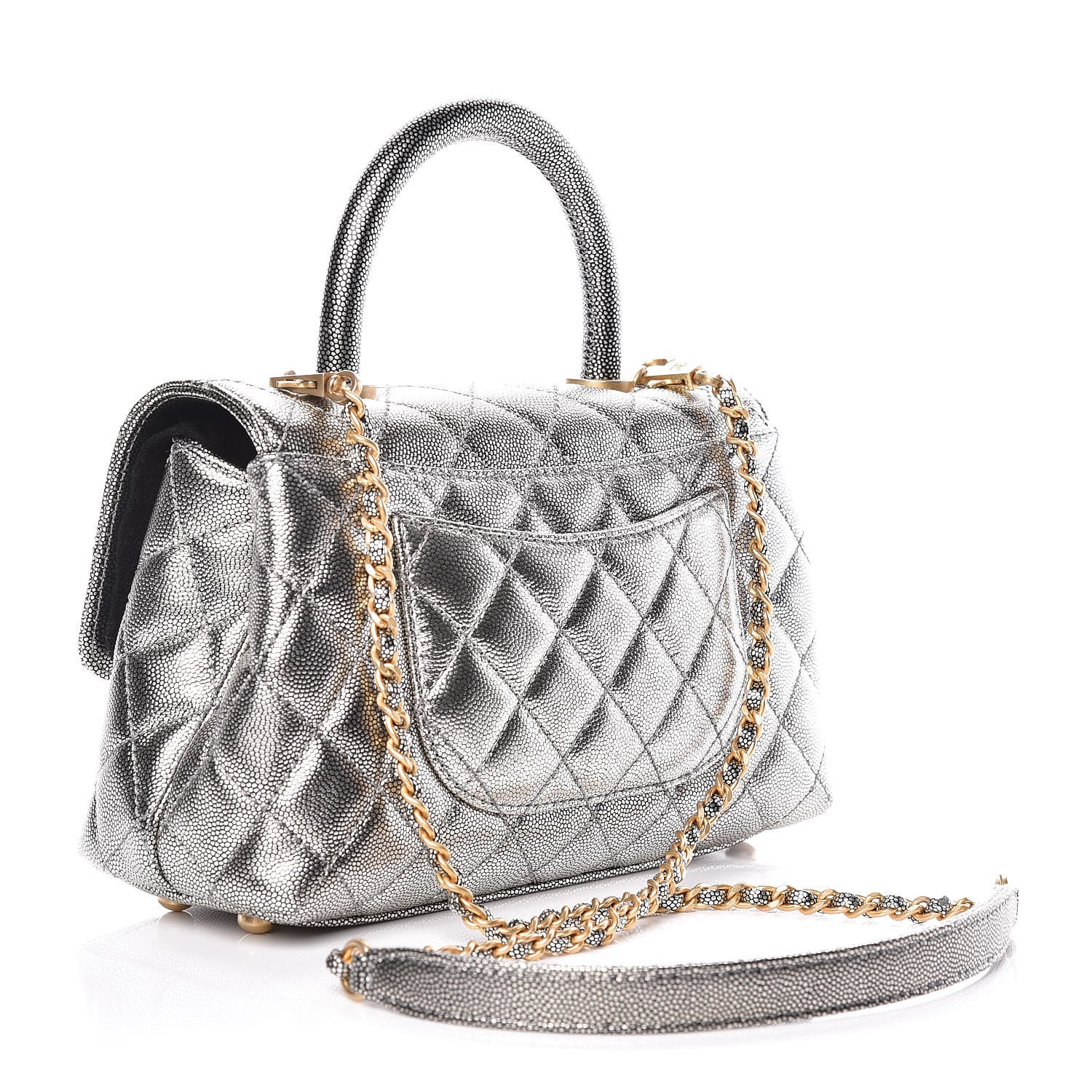Chanel Metallic Caviar Quilted Mini Coco Handle Flap Silver 3 of 10