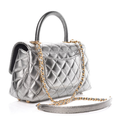 Chanel Metallic Caviar Quilted Mini Coco Handle Flap Silver 3 of 10