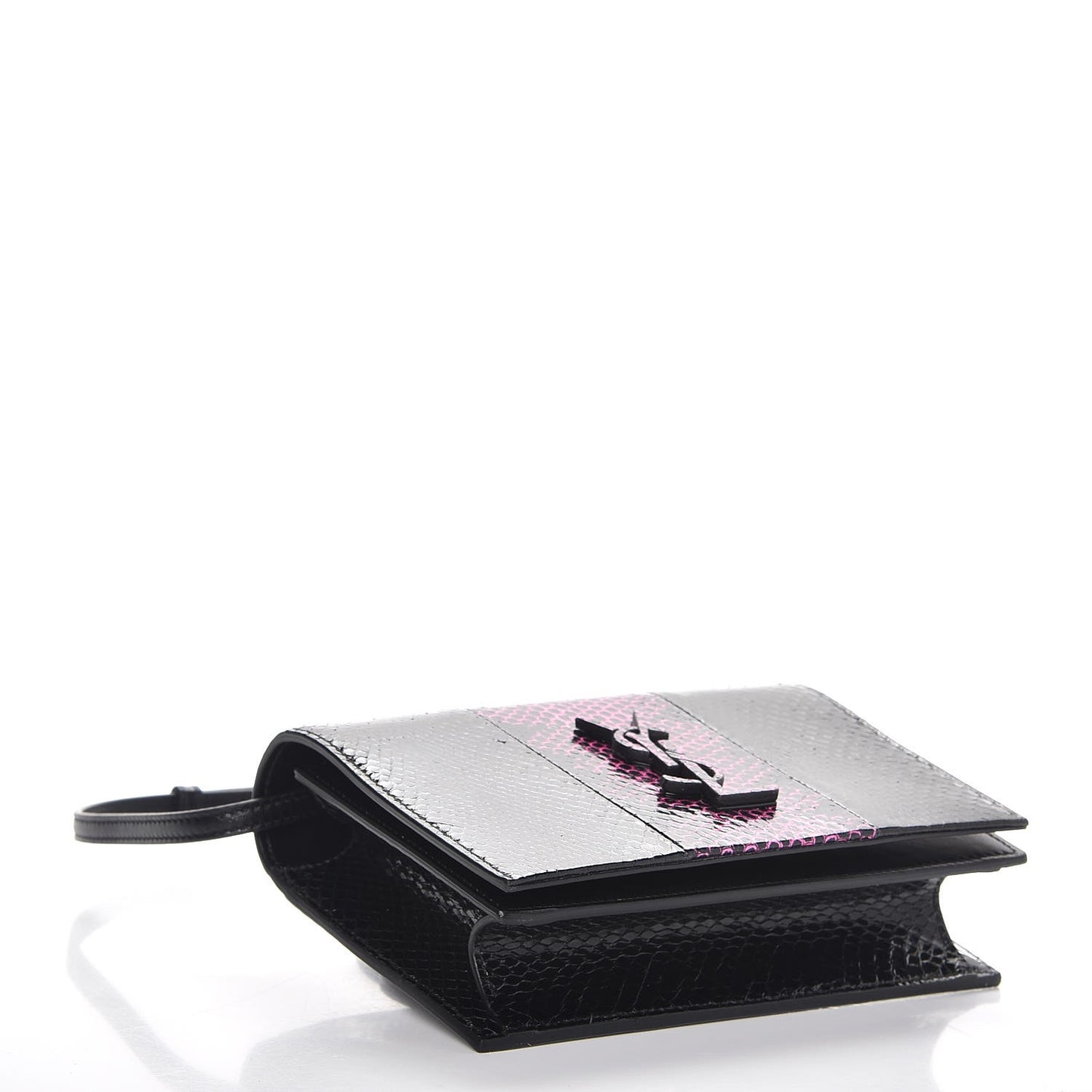 Snakeskin Two Tone Monogram Toy Kate Strap Wallet Nero Black Fuchsia