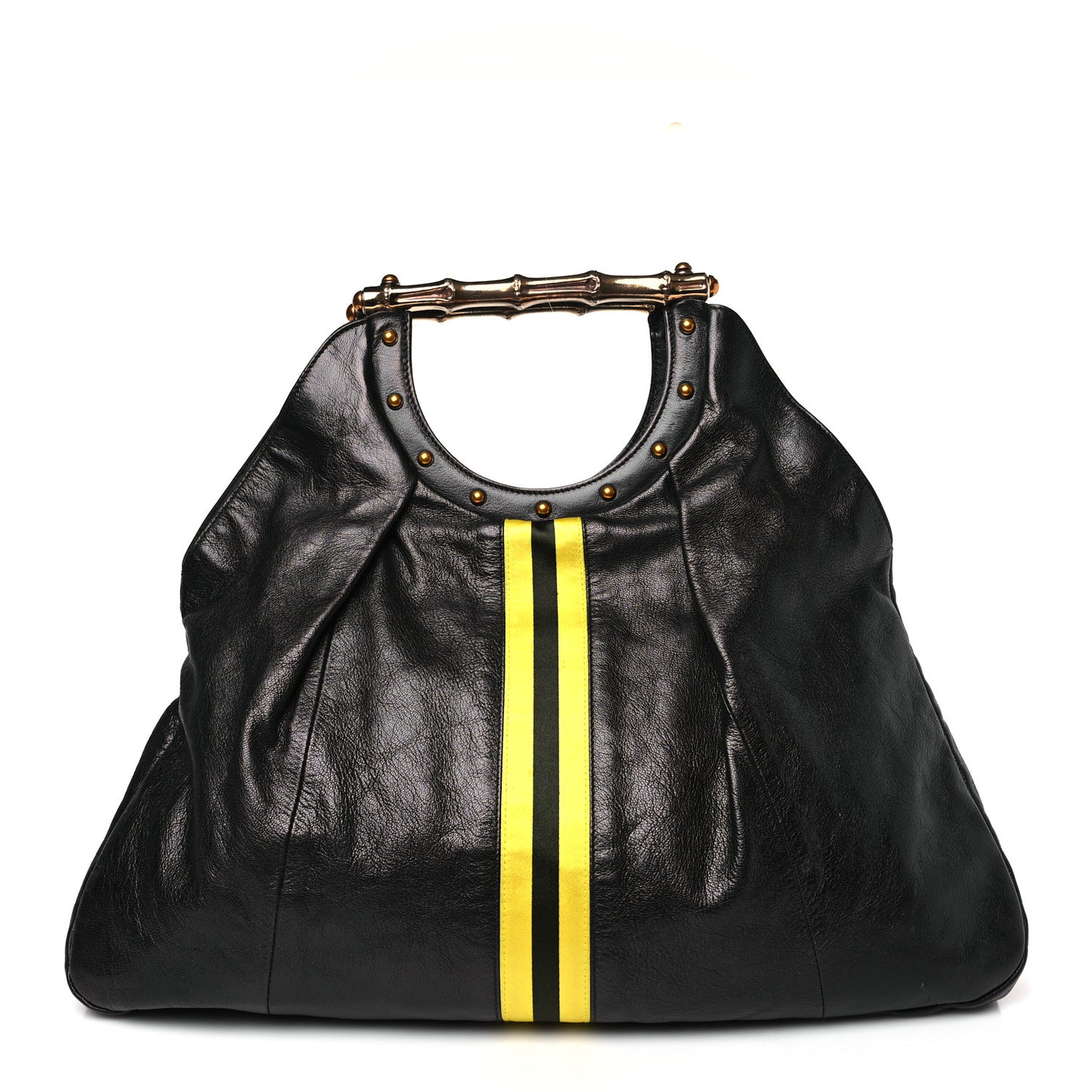 Calfskin Web Metal Bamboo Tote Black