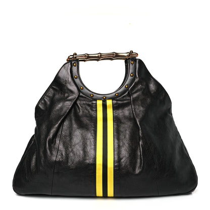 Gucci Calfskin Web Metal Bamboo Tote Black 1 of 9