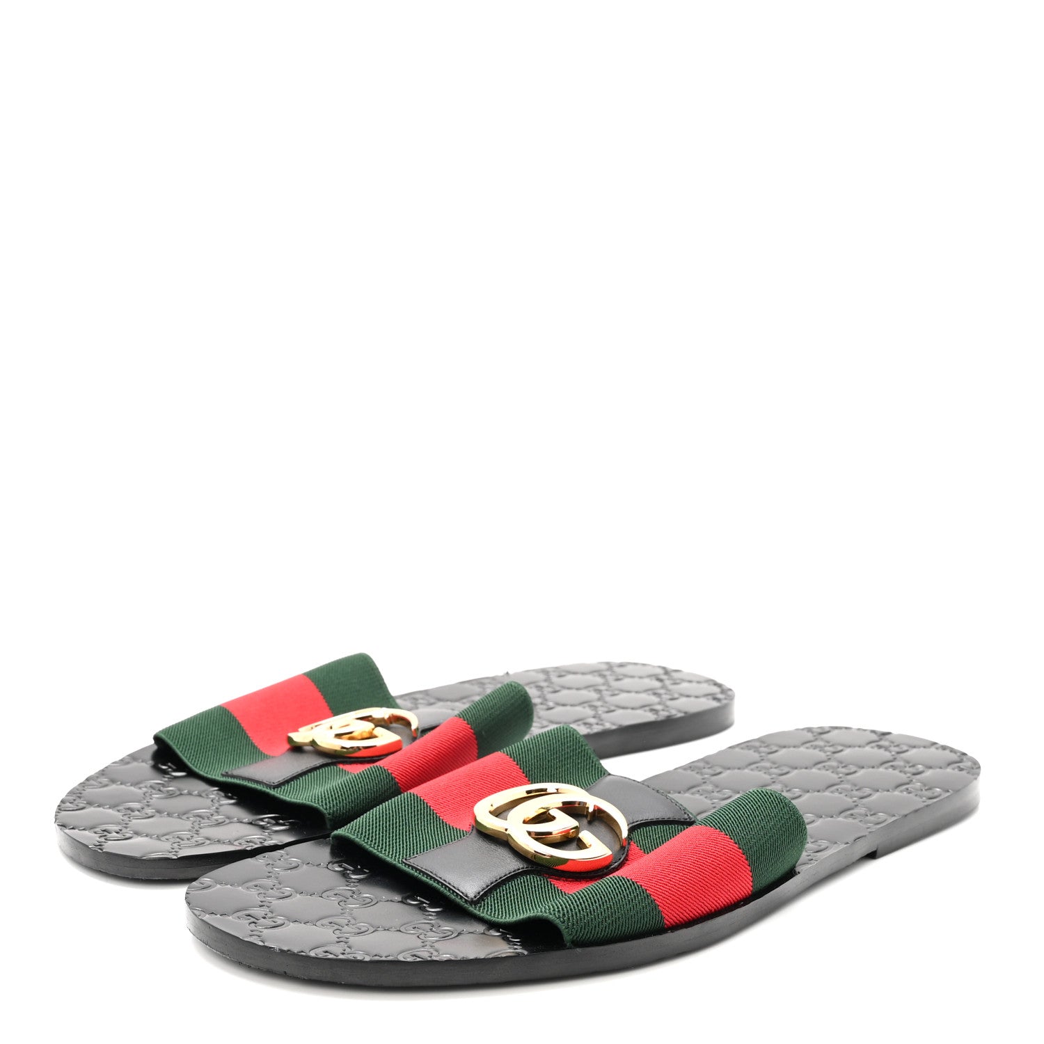 Gucci Calfskin Web Interlocking G Mens Riviera Slide Sandals 10 Black Green Red 4 of 8