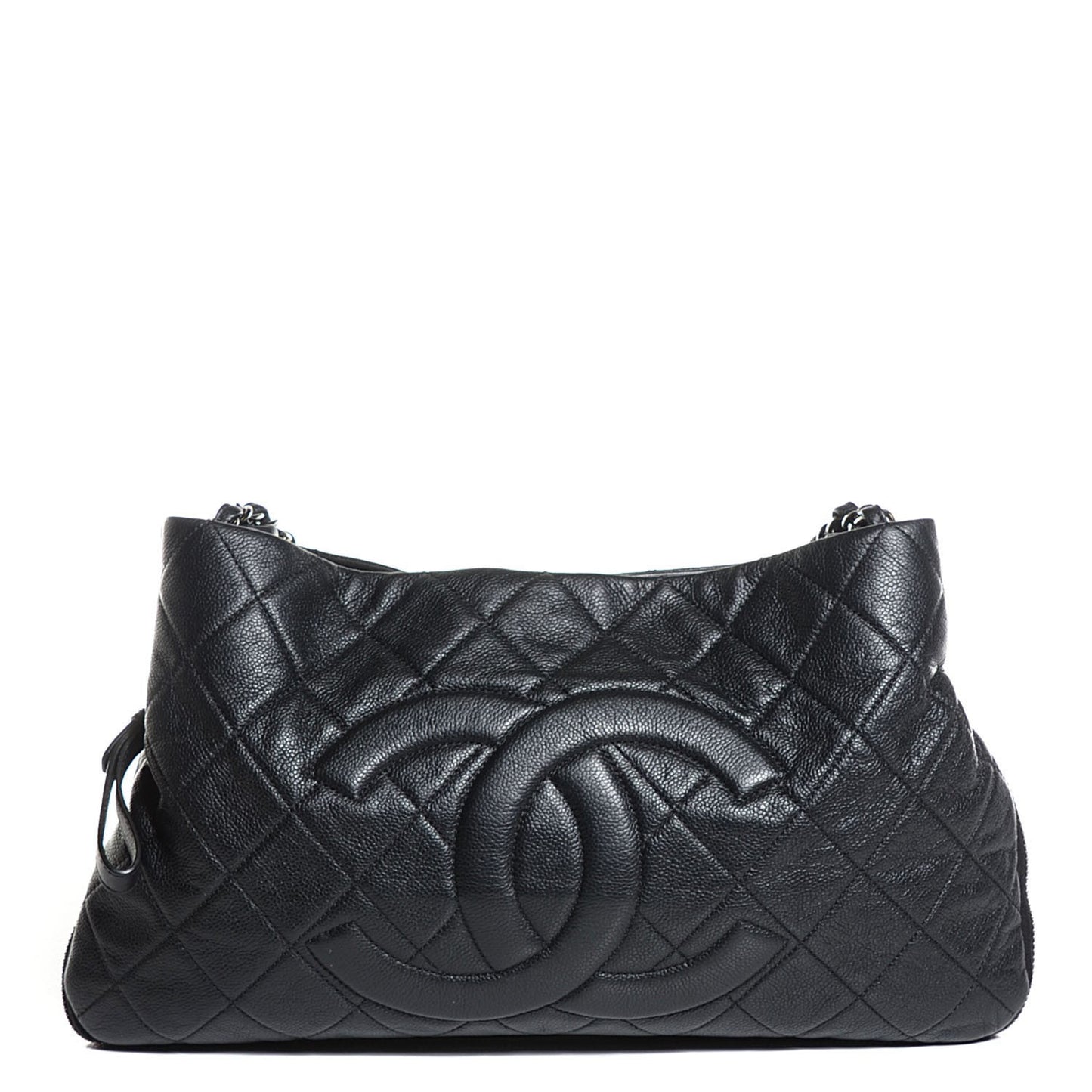 Caviar Quilted Expandable Zip Shoulder Bag Black