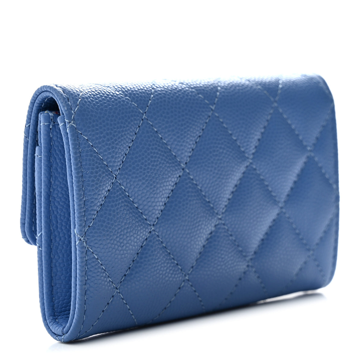 Chanel Caviar Quilted Textured CC Flap Card Holder Blue 3 of 9