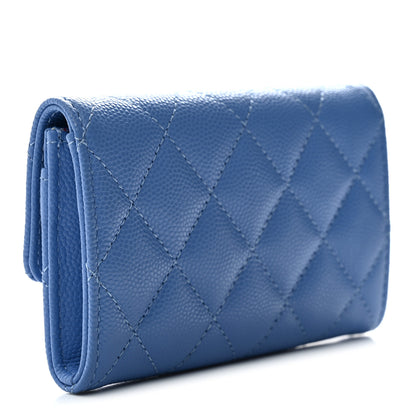 Chanel Caviar Quilted Textured CC Flap Card Holder Blue 3 of 9
