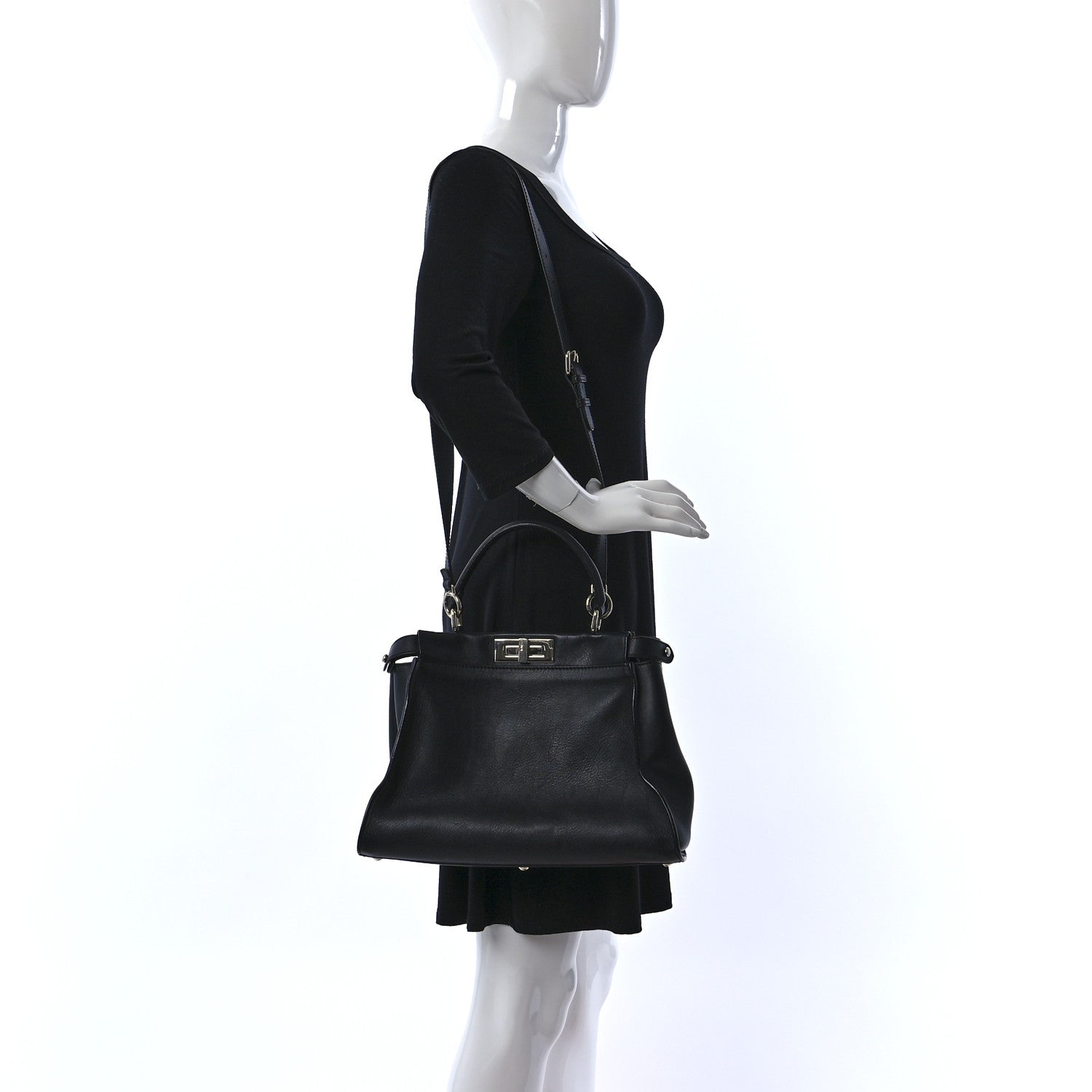 Fendi Vitello Seta Snakeskin Crocodile Monster Eyes Medium Peekaboo Iconic Satchel Black Girasole 3 of 11