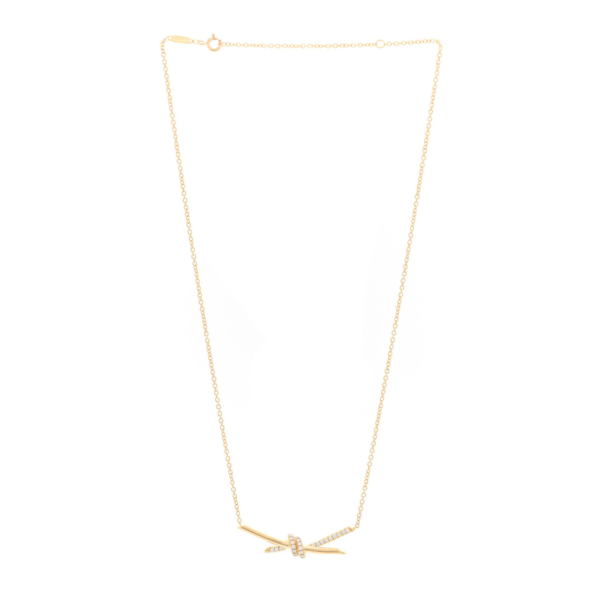 Tiffany 18K Yellow Gold Diamond Knot Necklace 3 of 5