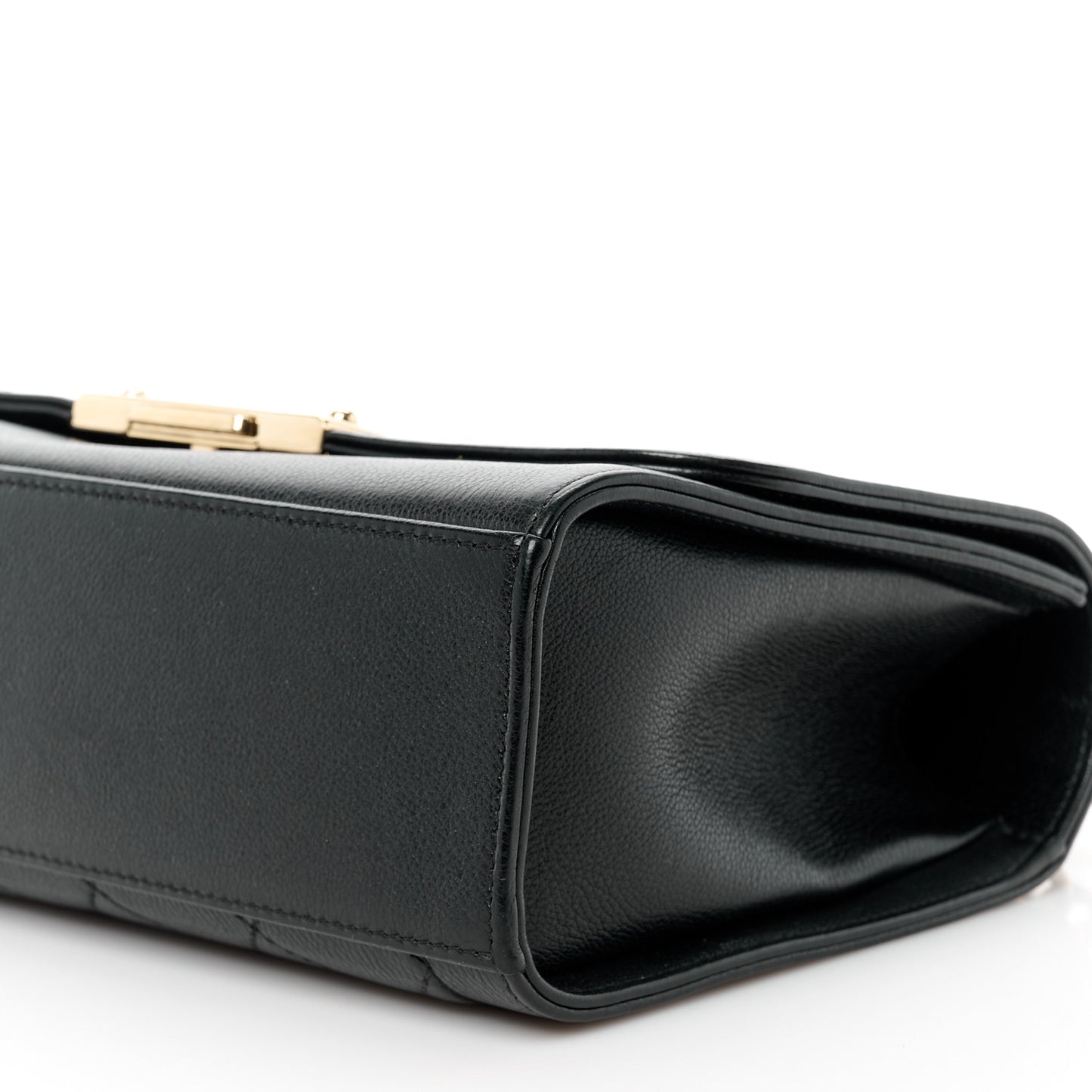 Grained Calfskin Quilted Medium Label Click Flap Bag Black