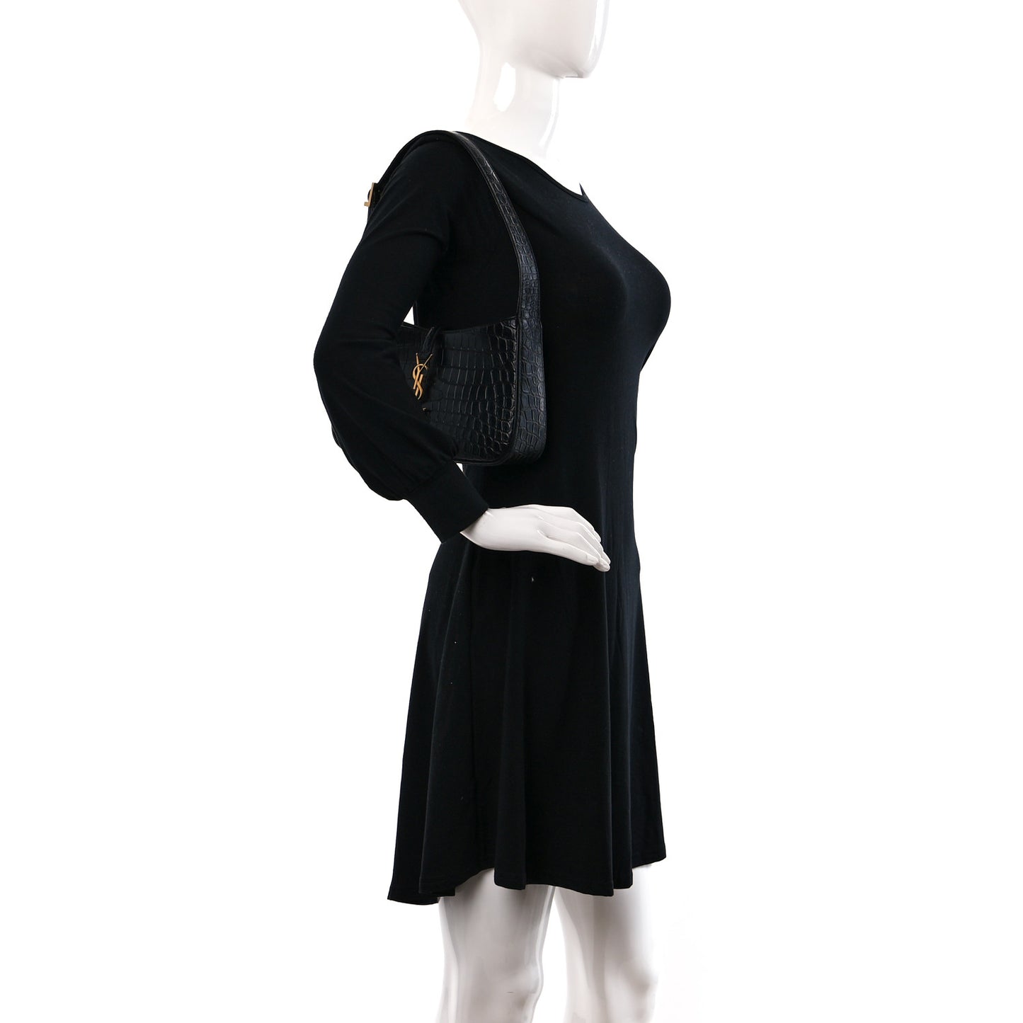 Calfskin Crocodile Embossed Le 5 A 7 Hobo Black