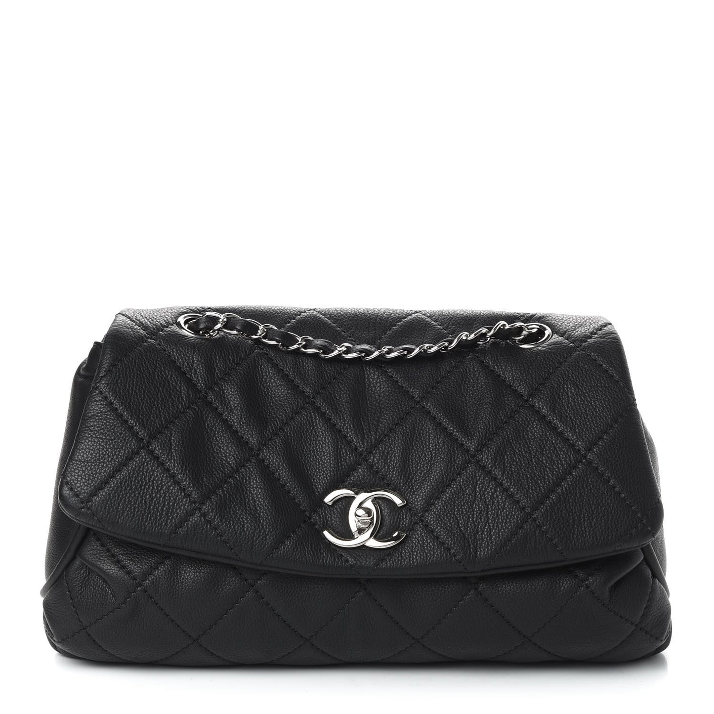 Grained Calfskin Single Flap Black