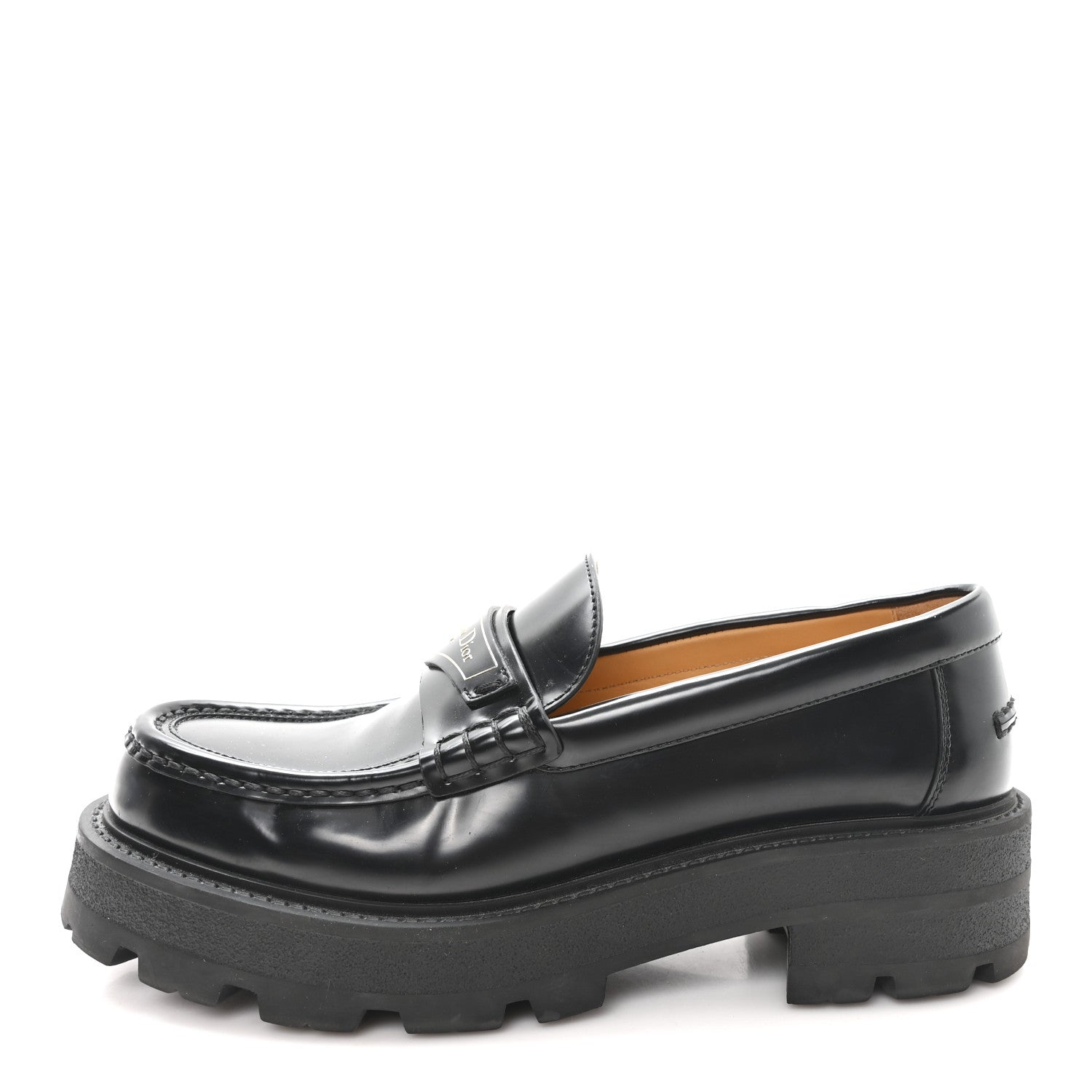 Christian Dior Brushed Calfskin Rubber Dior Code Cap Toe Lug Sole 35mm Loafers 38 Black 1 of 9