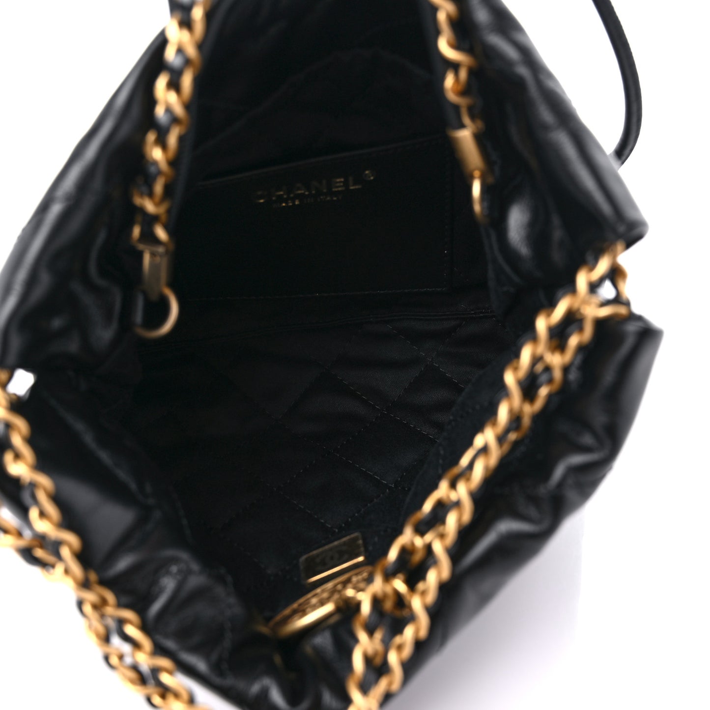 Shiny Calfskin Quilted Mini Chanel 22 Black