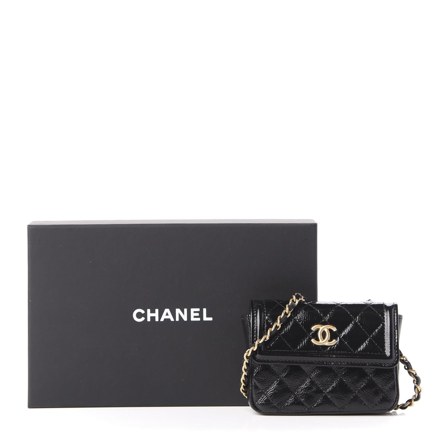 Shiny Aged Calfskin Quilted Waist Belt Bag Black