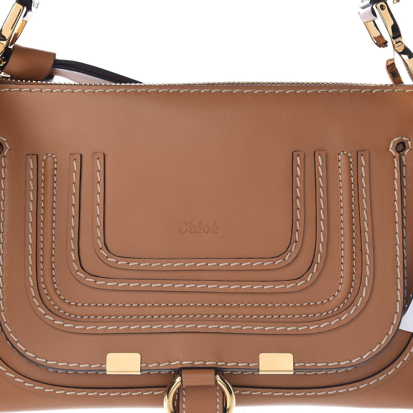 Shiny Calfskin Small Marcie Saddle Shoulder Bag Autumnal Brown