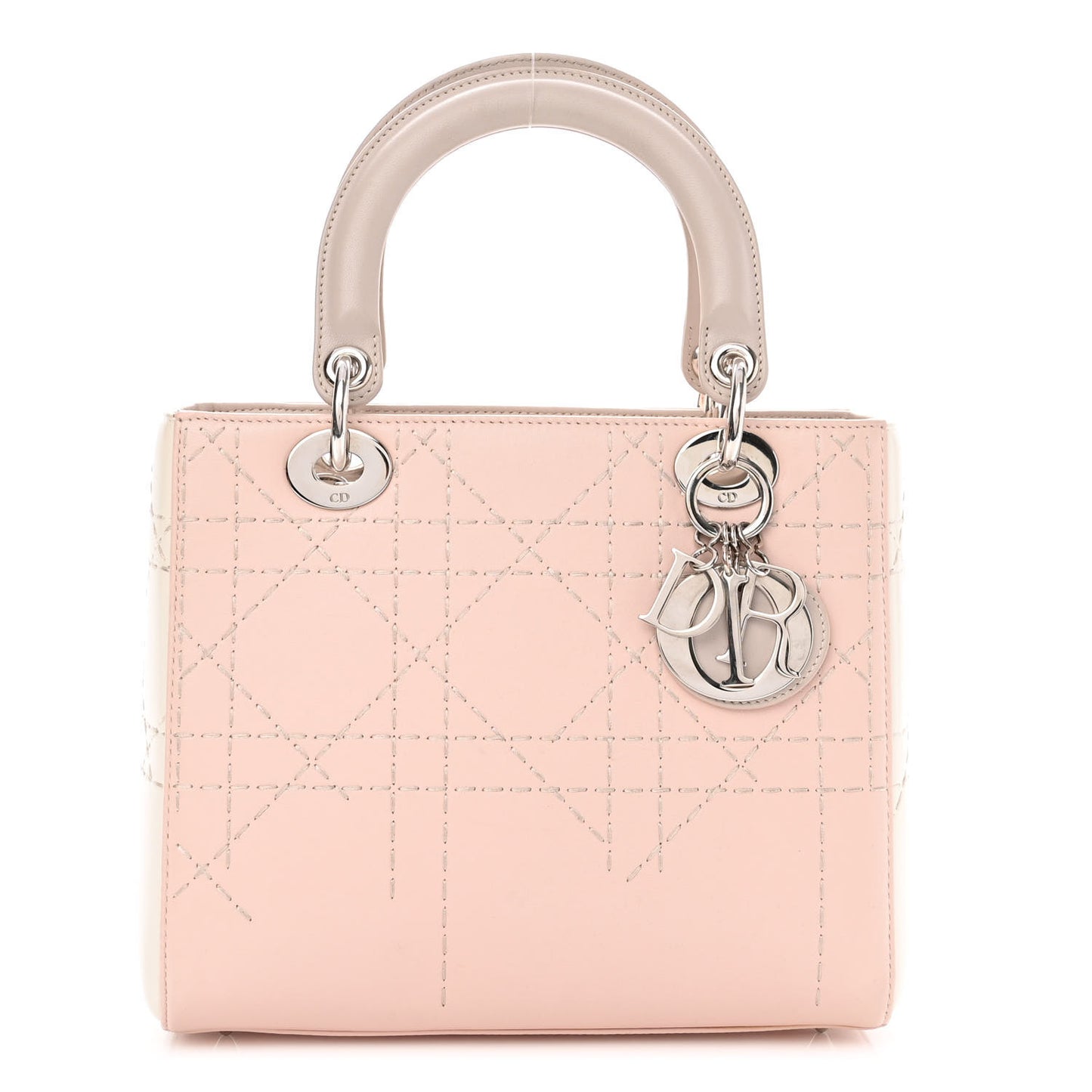 Lambskin Cannage Stitched Small Lady Dior Pink White