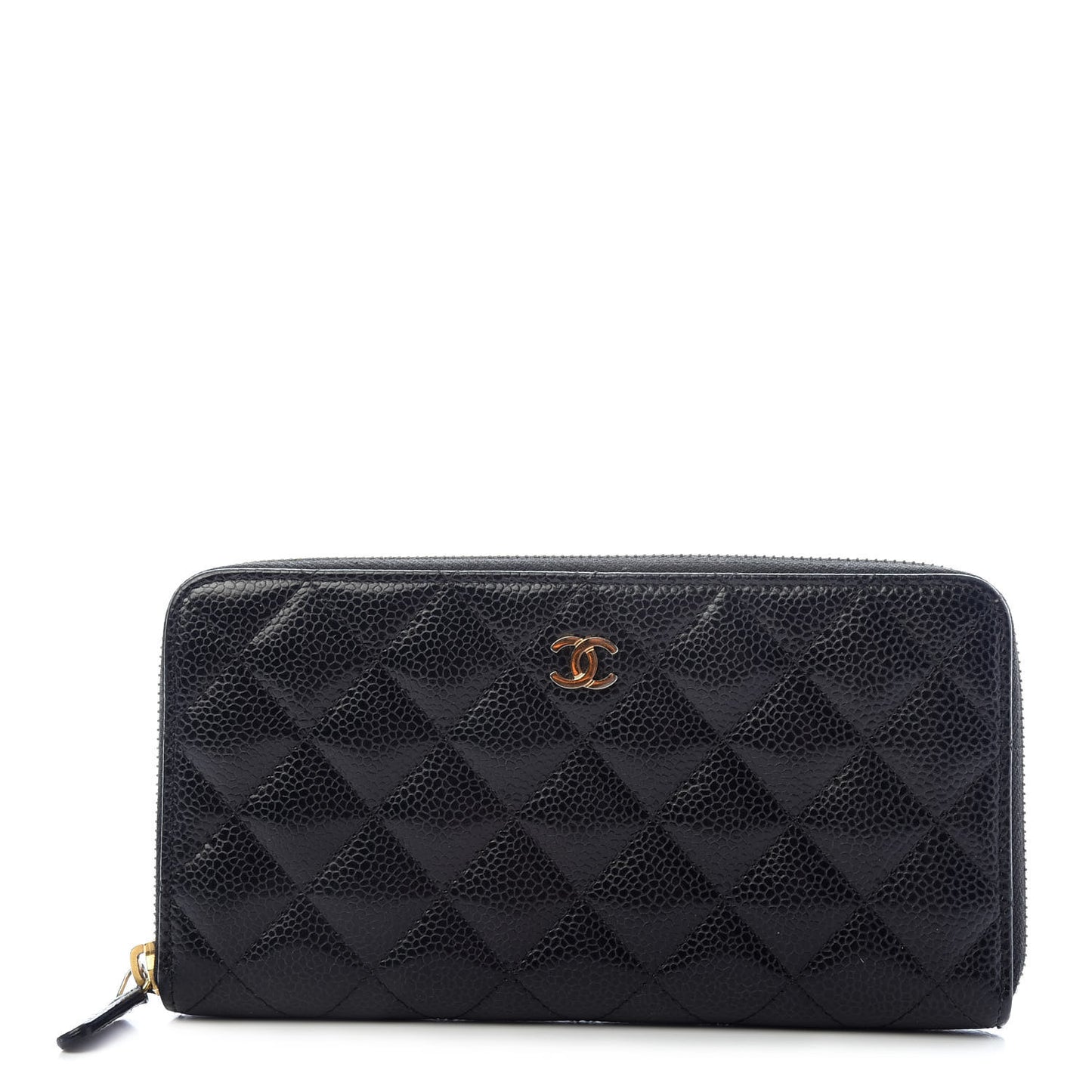 Caviar Quilted Large Gusset Zip Around Wallet Black
