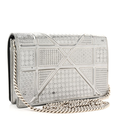 Christian Dior Metallic Patent Micro-Cannage Diorama Wallet on Chain Pouch Silver 3 of 14