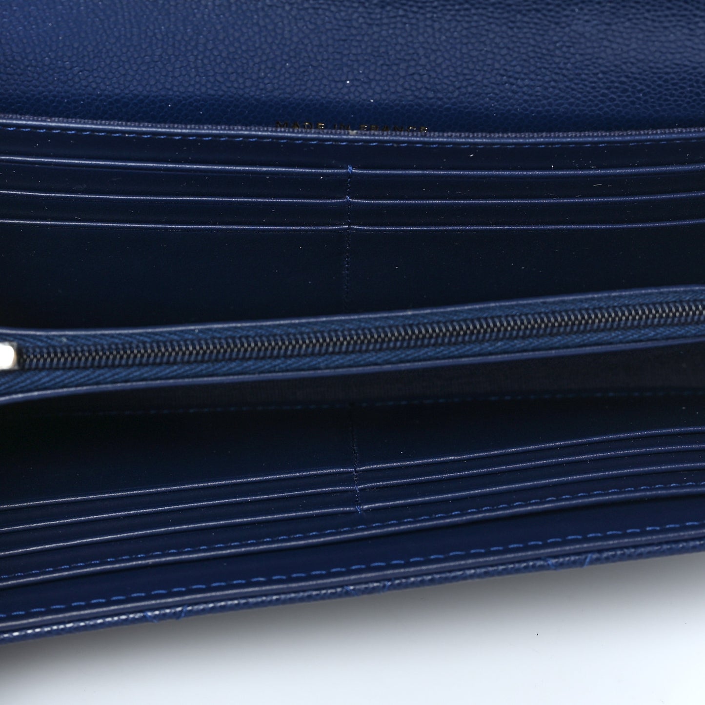 Caviar Quilted Large Gusset Flap Wallet Navy
