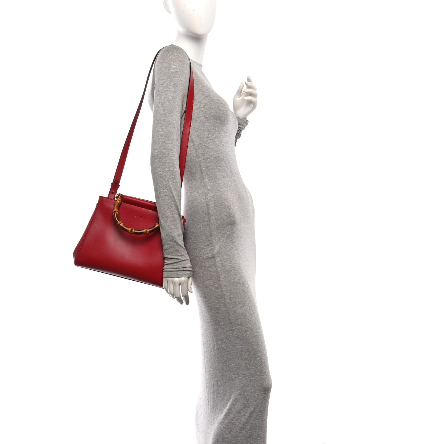 Gucci Nappa Bamboo Small Nymphaea Top Handle Bag Hibiscus Red 2 of 10