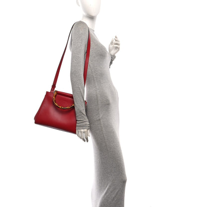 Gucci Nappa Bamboo Small Nymphaea Top Handle Bag Hibiscus Red 2 of 10