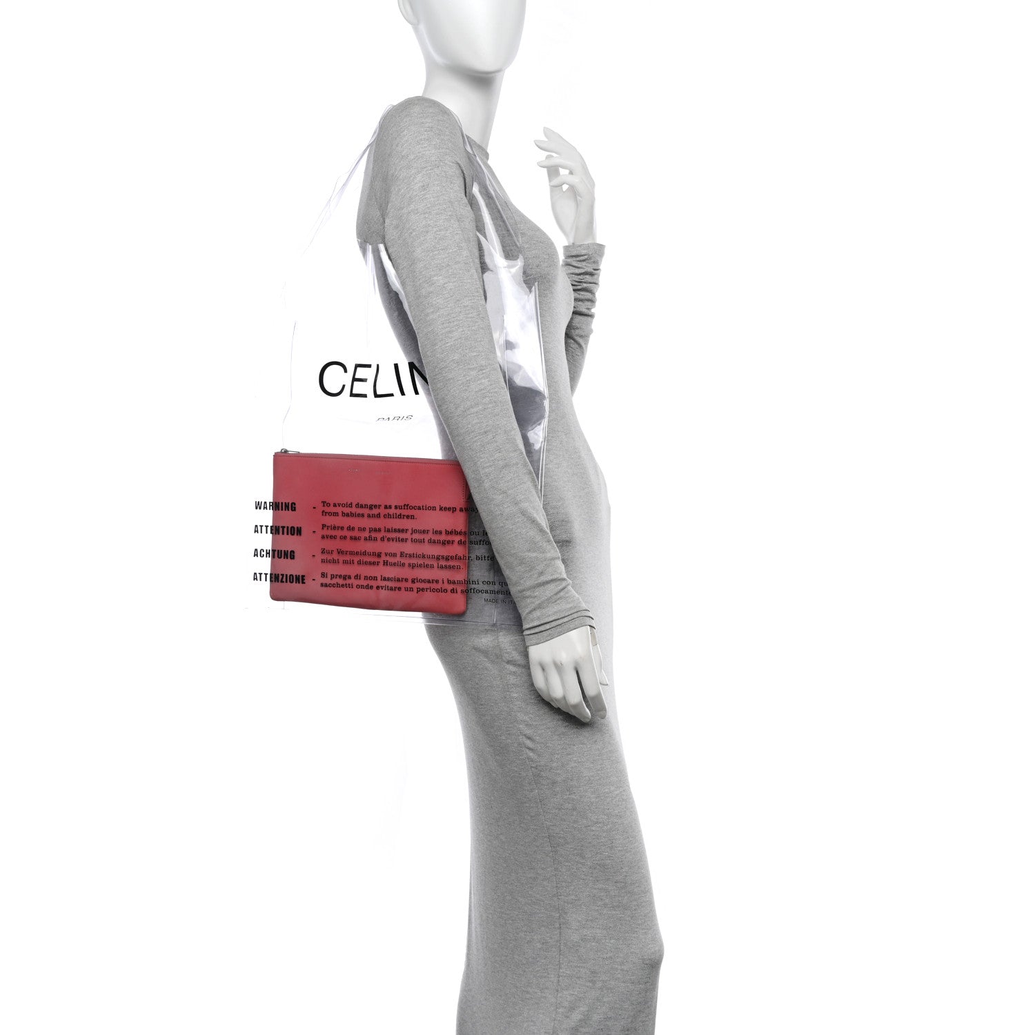 Celine Plastic Bag with Cloudy Lambskin Solo Zip Pouch Clutch Pink 2 of 11