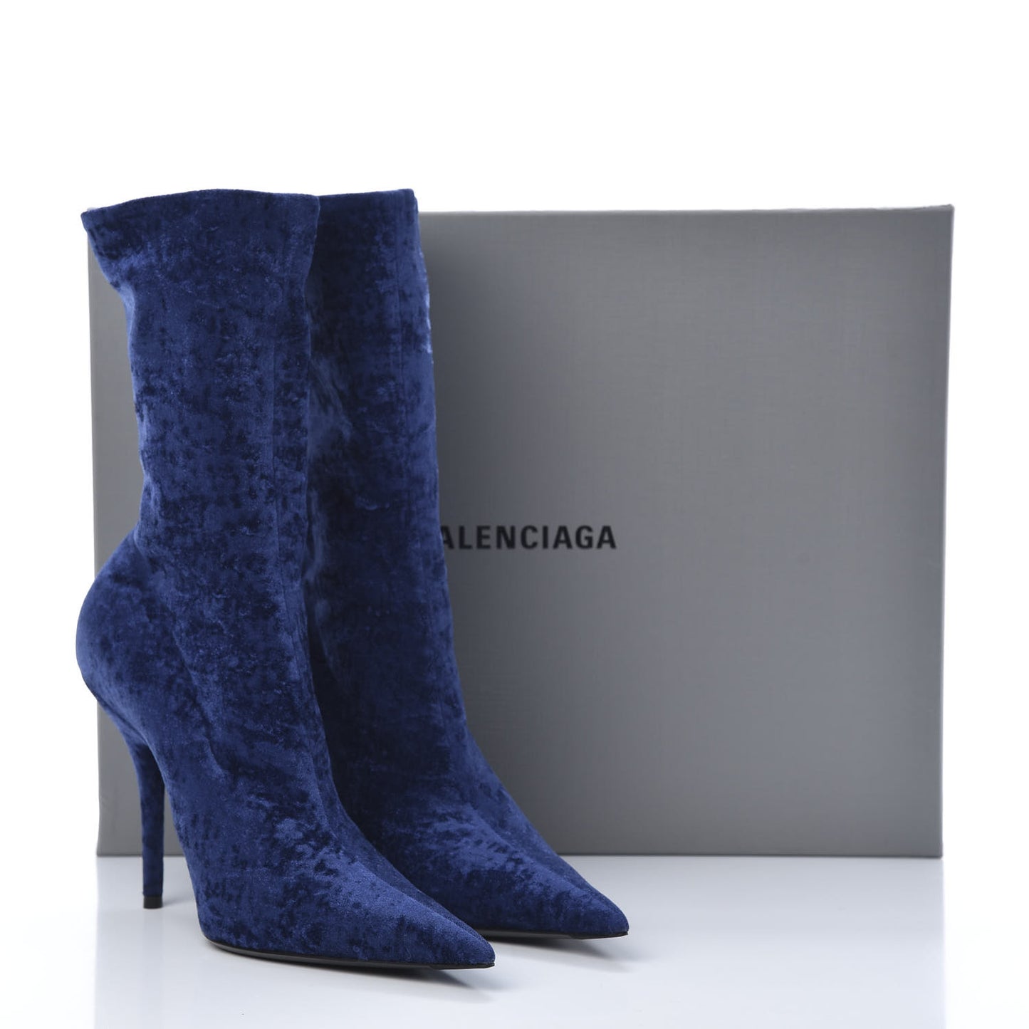 Velvet Spandex Extreme Pointed Toe Knife Ankle Boots 40 Blue