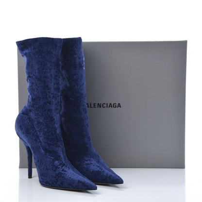 Balenciaga Velvet Spandex Extreme Pointed Toe Knife Ankle Boots 40 Blue 7 of 7