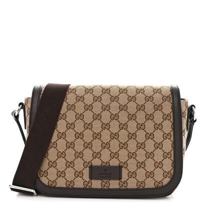 Gucci Monogram Flap Messenger Bag Beige Dark Brown 1 of 14