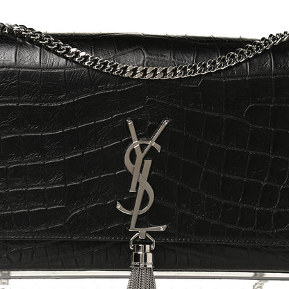 Saint Laurent Calfskin Crocodile Embossed Medium Classic Monogram Kate Tassel Satchel Black 7 of 12