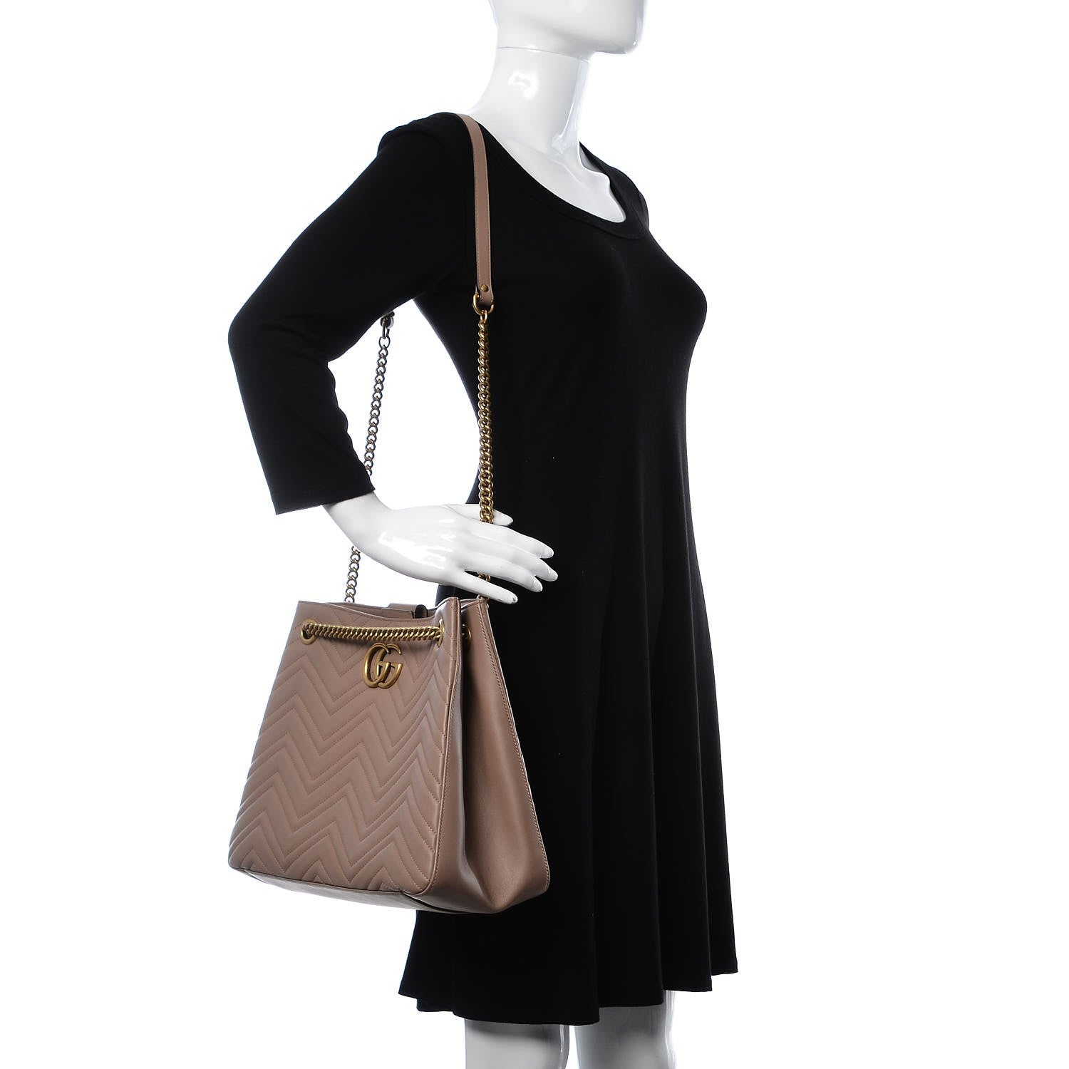 Gucci Calfskin Matelasse Medium GG Marmont Shoulder Tote Bag Porcelain Rose 3 of 14