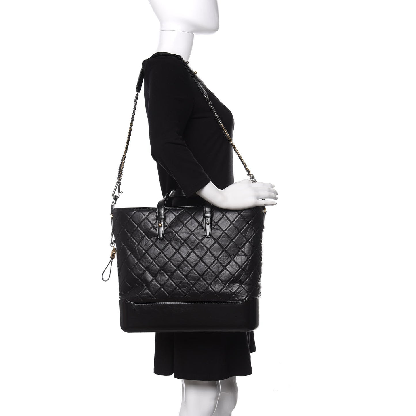 Aged Calfskin Quilted Large Gabrielle Shopping Tote Black