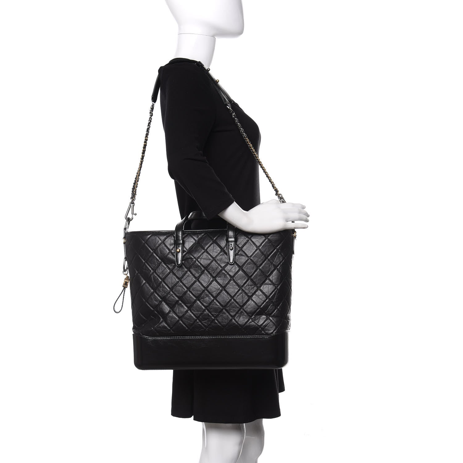 Chanel Aged Calfskin Quilted Large Gabrielle Shopping Tote Black 2 of 10