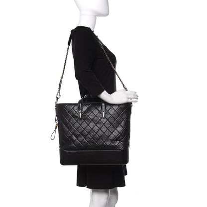Chanel Aged Calfskin Quilted Large Gabrielle Shopping Tote Black 2 of 10