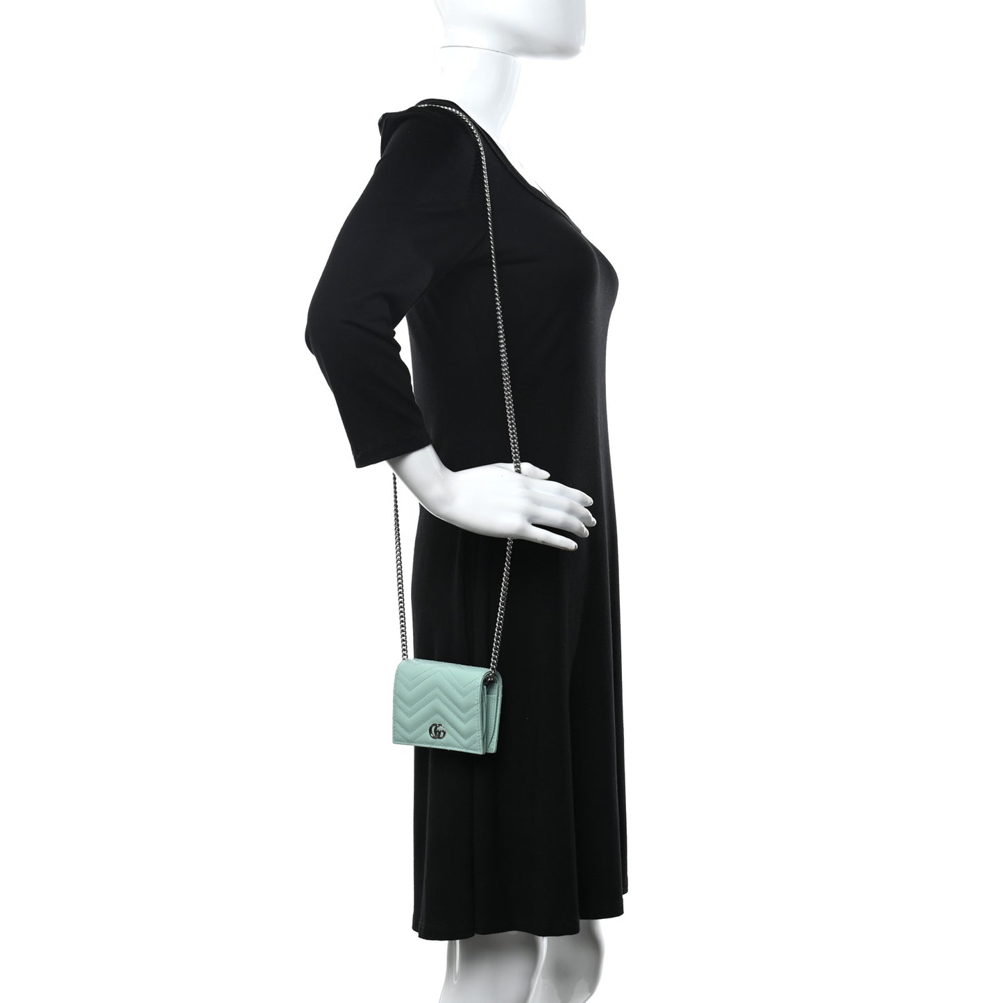 Calfskin Matelasse GG Marmont Mini Wallet On Chain Water Green