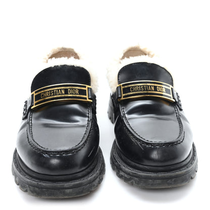 Christian Dior Brushed Calfskin Shearling Dior Code Lug Sole 15mm Loafers 35.5 Black Natural 3 of 10