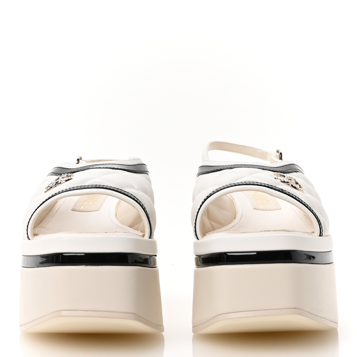 Chanel Lambskin Patent Quilted CC Platform Sandals 36 White Black 3 of 9