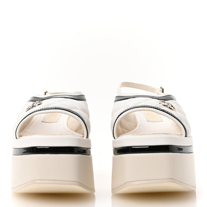 Chanel Lambskin Patent Quilted CC Platform Sandals 36 White Black 3 of 9