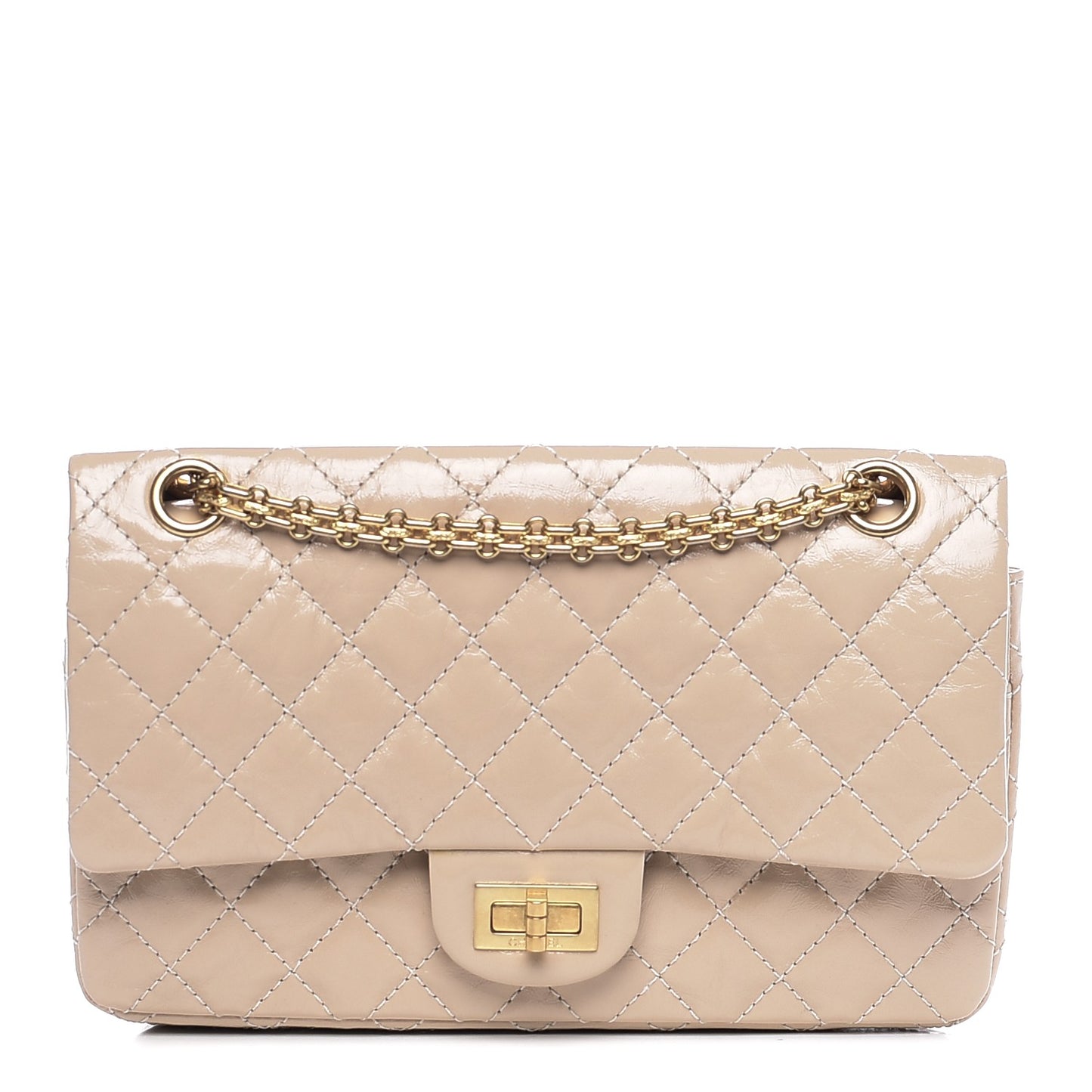 Patent Distressed Calfskin Quilted 2.55 Reissue 225 Flap Beige