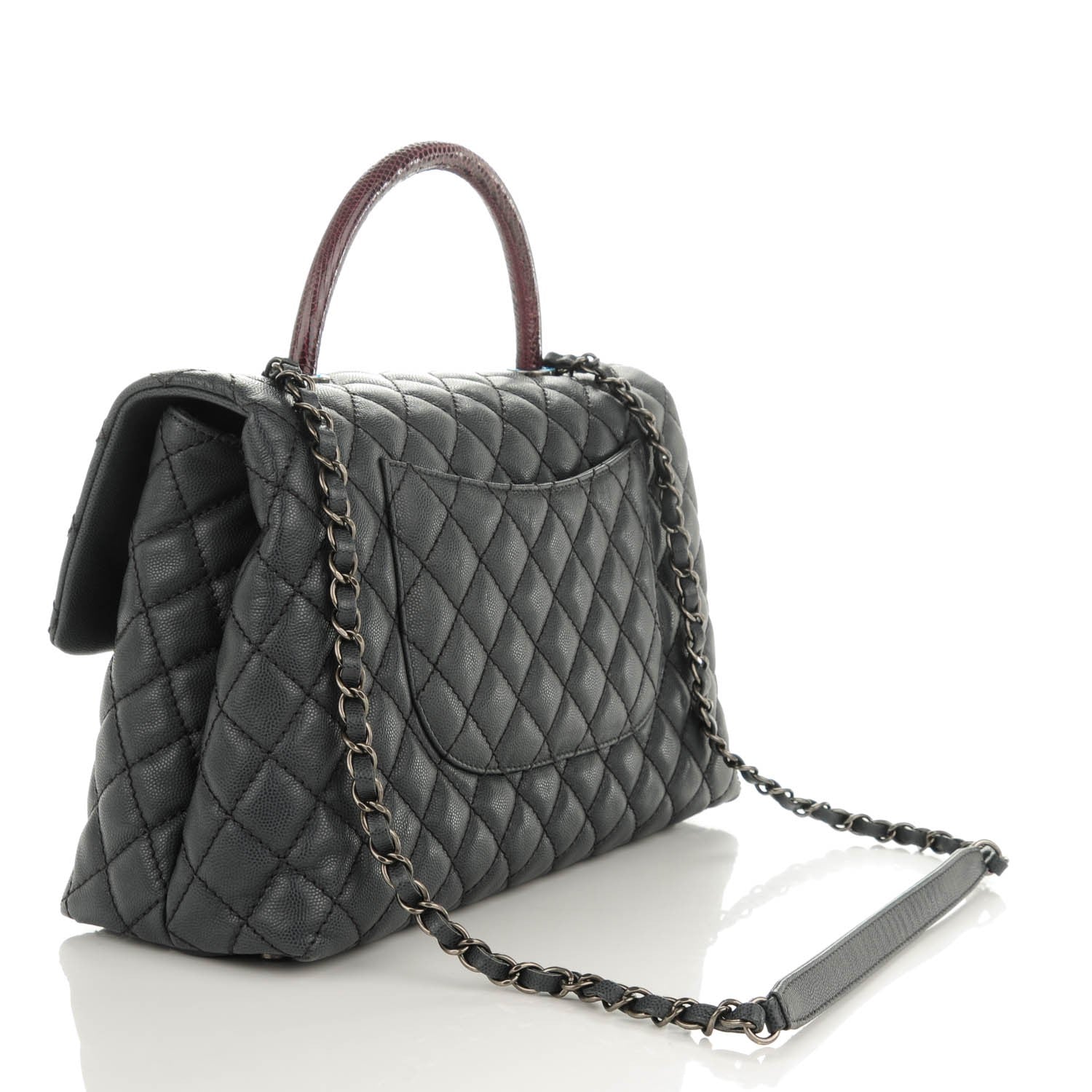 Chanel Caviar Lizard Quilted Medium Coco Handle Flap Grey 3 of 8