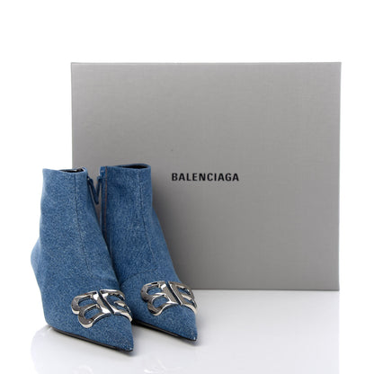 Balenciaga Denim BB Pointy Toe Ankle Booties 39 Light Bleu 11 of 11